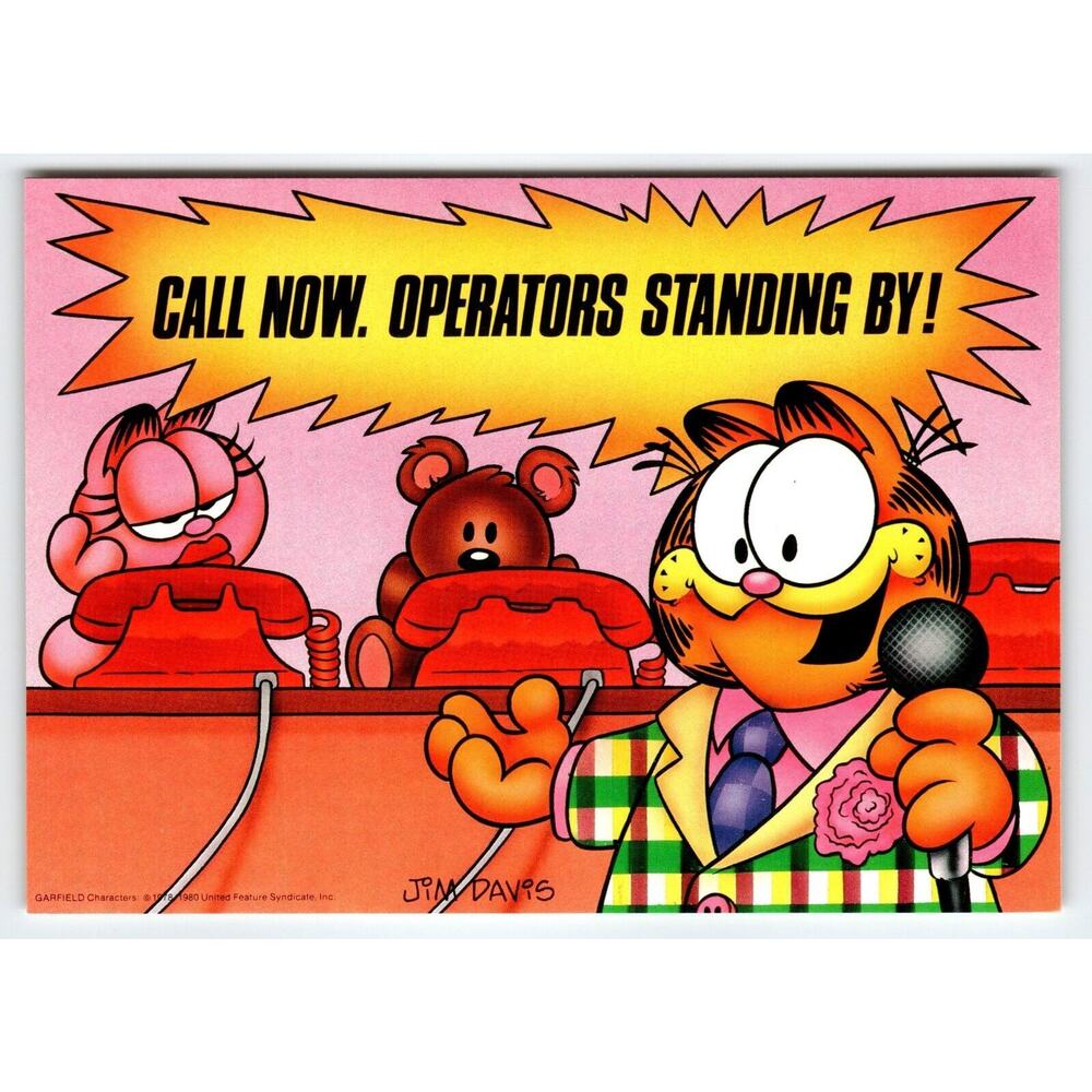 Garfield Call Now Operators Standing By Postcard Jim Davis Comic Tabby Cat 1980